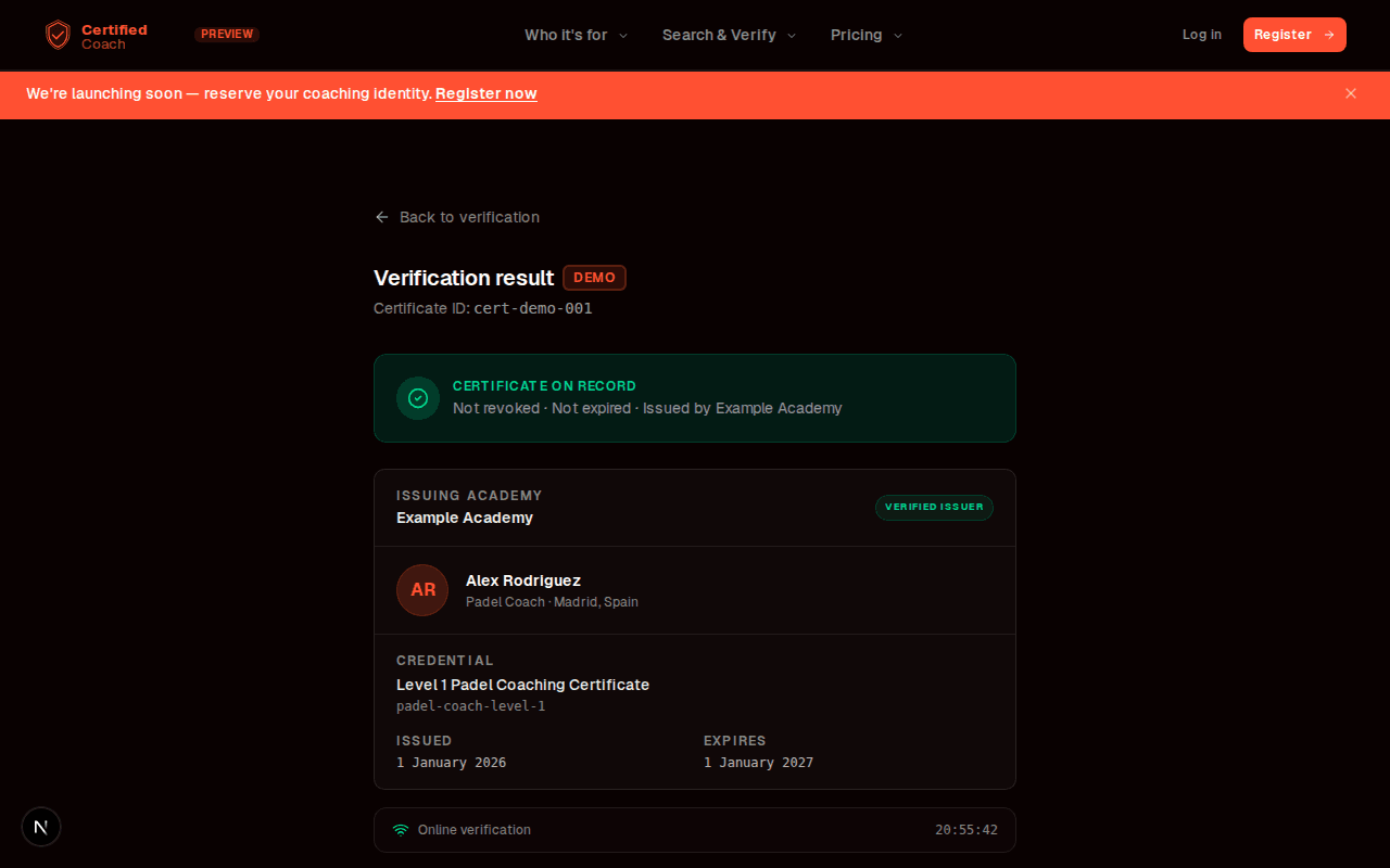 Credential verification result